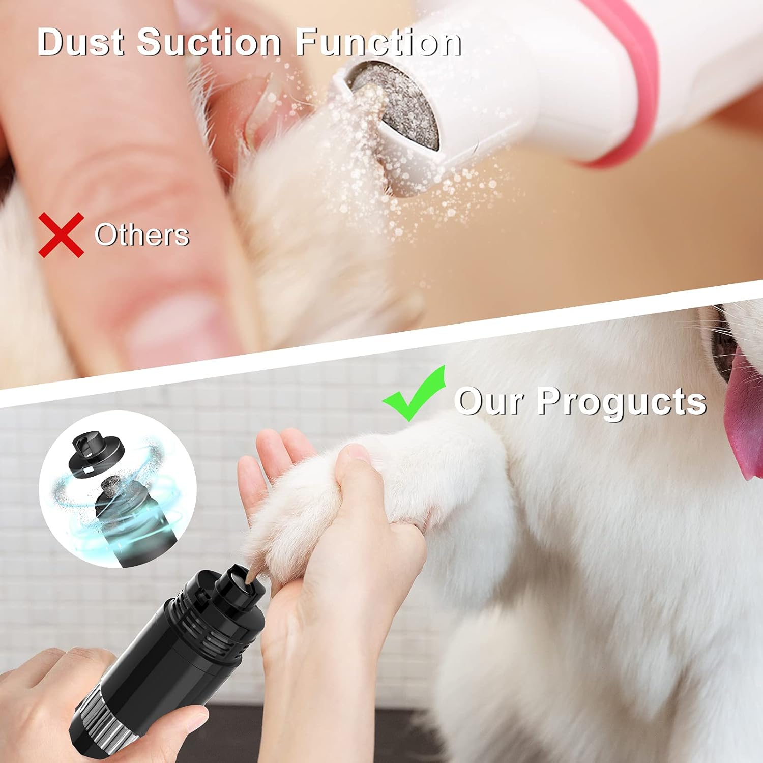 GAOAG Dog Nail Grinder with Vaccum Cleaner, Stepless Speeds Professional Pet Nail File, 10h Working Time Electric Dog Nail Trimmer, Rechargeable Quiet Pet Nail Clippers for Small Medium Large Dog & Cat