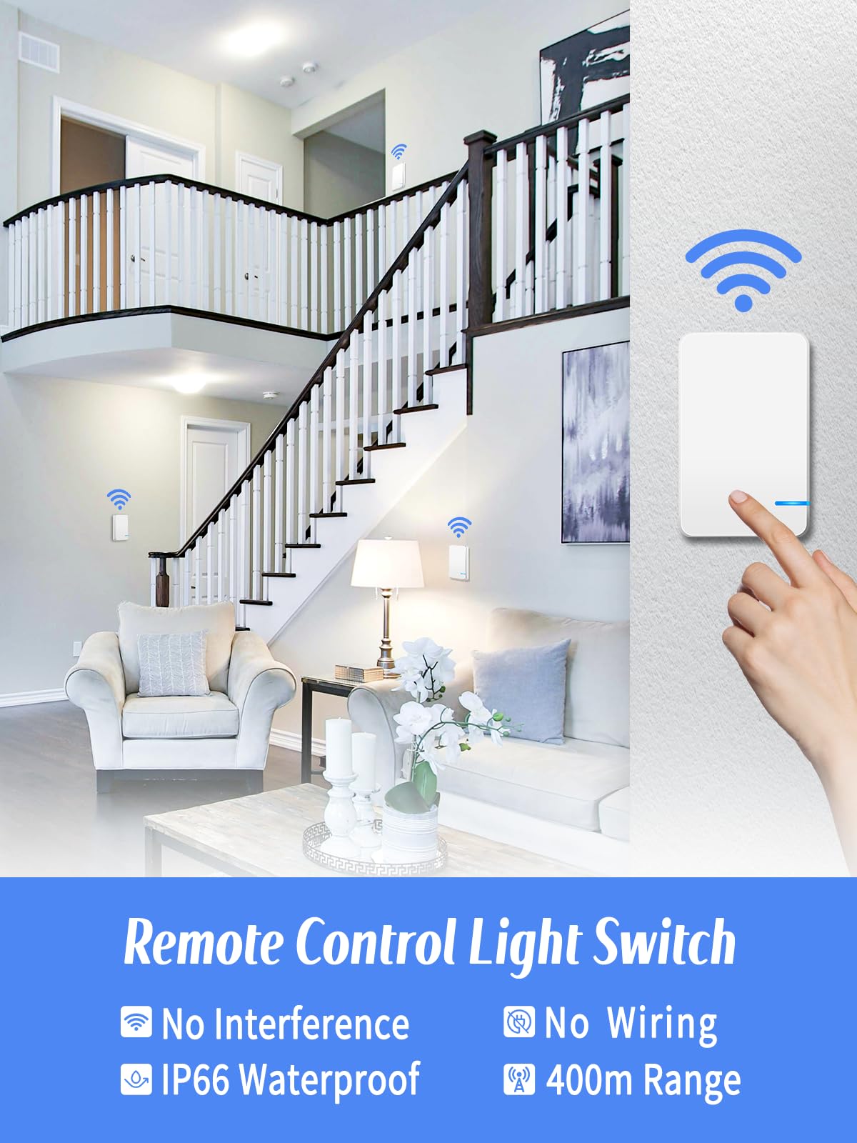 Funkschalter 230V, NineLeaf MiNi Lichtschalter Funk mit Fernbedienung, Einfache Installation, Reichweite der Fernbedienung 100m, IP66 Wasserdicht Tragbarer Kabelloser Schalter für 1000W Lampe 3