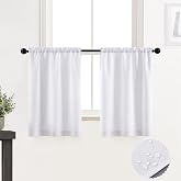 XTMYI Cafe Curtains 24 Inch Length,Waterproof Blackout Rod Pocket Tier Curtain Valances for Living Room Bathroom Shower Window Bedroom Kitchen Basement Window Well Covers,White