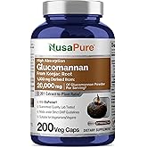 NusaPure Glucomannan 20,000 mg per Serving 200 VCaps (20:1 Extract, BioPerine Non-GMO, Vegan) Konjac Root