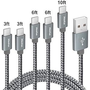USB C Cable Durable Nylon Braided,[5-Pack, 3ft 3ft 6ft 6ft 10ft] Cleefun Fast Charge Type C Charger Charging Cord For Samsung Galaxy S8 S9 Plus S9+ Note 8 Note 9, LG G7 G6 G5 V30 V20, Pixel 2 XL(Gray)