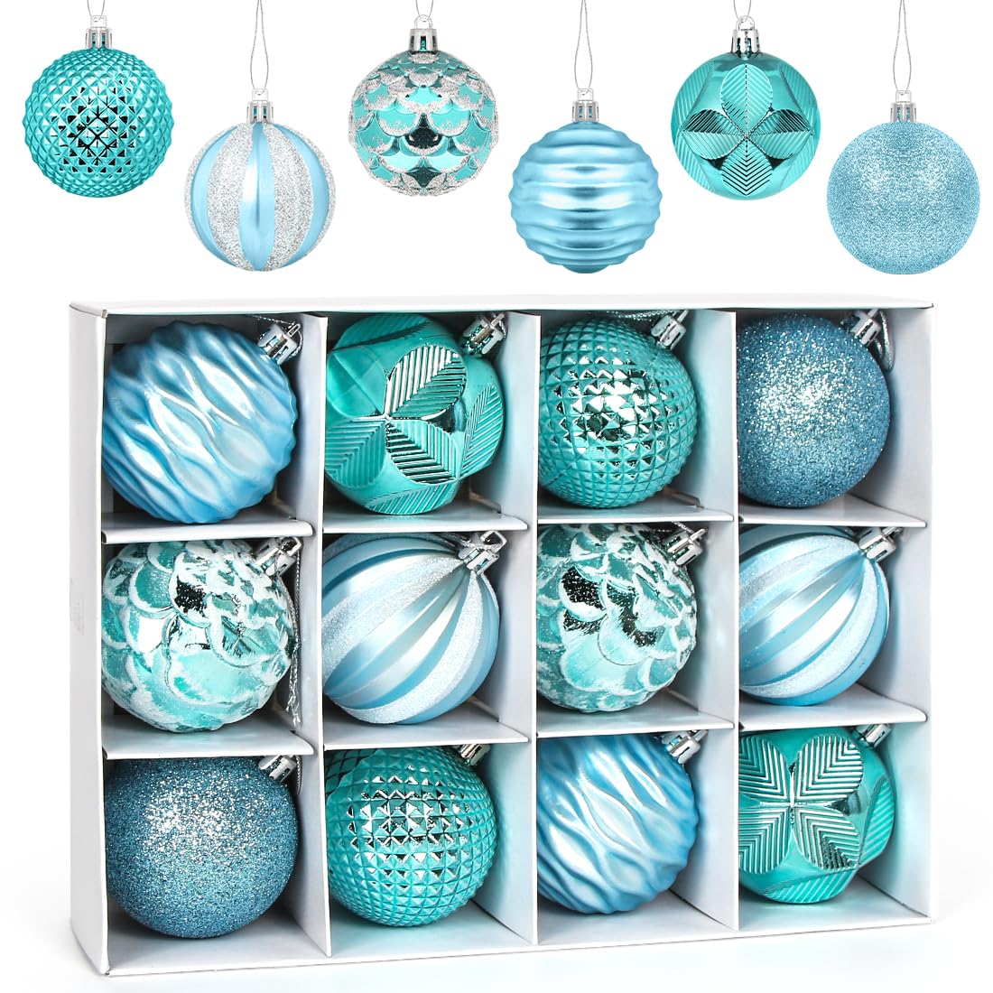 60mm/2.36" Christmas Balls Blue, 12 pcs Christmas Baubles, Shatterproof Tree Balls Ornaments, Tree Hanging Pendant for Xmas Holiday Wedding Party Decoration