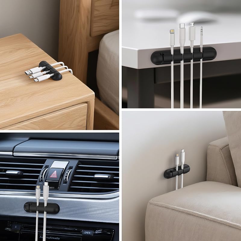 Clips para Cables, 3/5 Unidades, con 2 Colores de Organizador de Cables, para Escritorio, Cable de alimentación, Cable de Carga USB, Cargadores, Cables de Audio, Oficina y usuarios domésticos