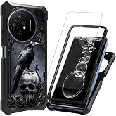 FKIUBWRY for TCL 50 XL 5G Phone Case,for TCL 50 XL Nxtpaper 5G Phone Case with Screen Protector [Tempered Glass],Dual Layer Protection Heavy Duty Shockproof,Reinforced Corners,Cute Crow Skull Black