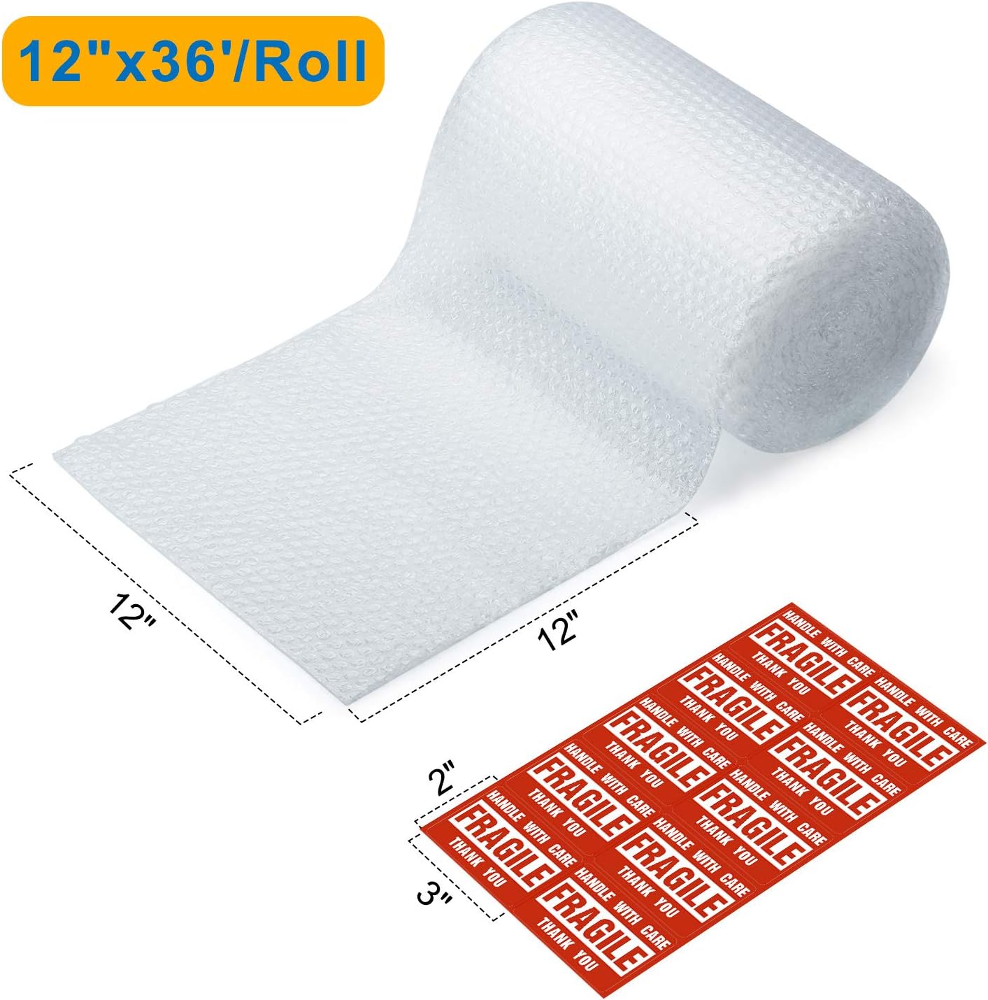 Fuxury Bubble Cushioning Wrap Roll Air Bubble Roll 2 Rolls 72 Feet Total, Perforated Every 12", Included 20 Fragile Sticker Labels for Packaging Moving Shipping Boxes Supplies : Office Products