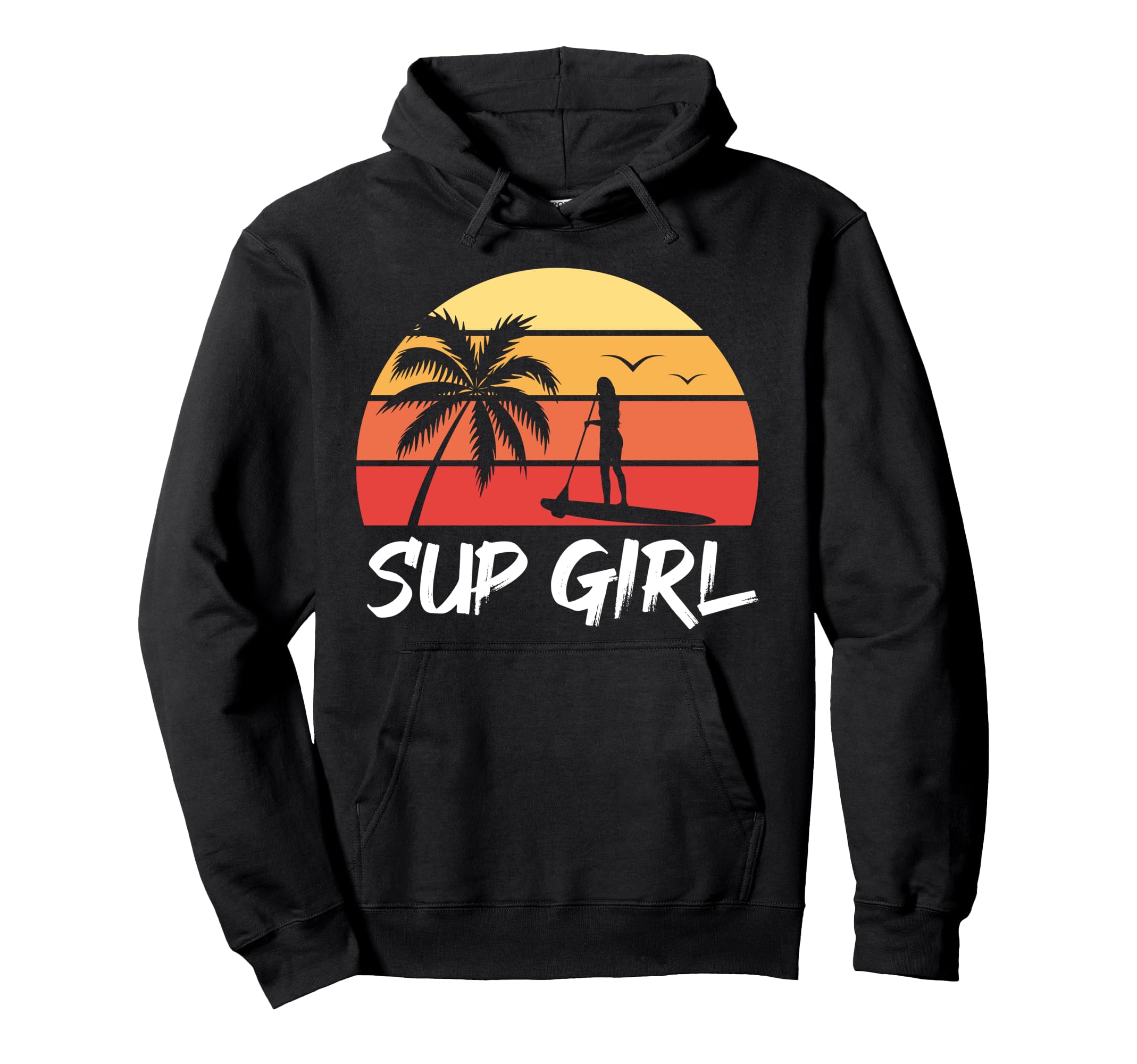 SUP Girl Paddleboarder Women Tropical Sunset Paddling SUP Pullover Hoodie