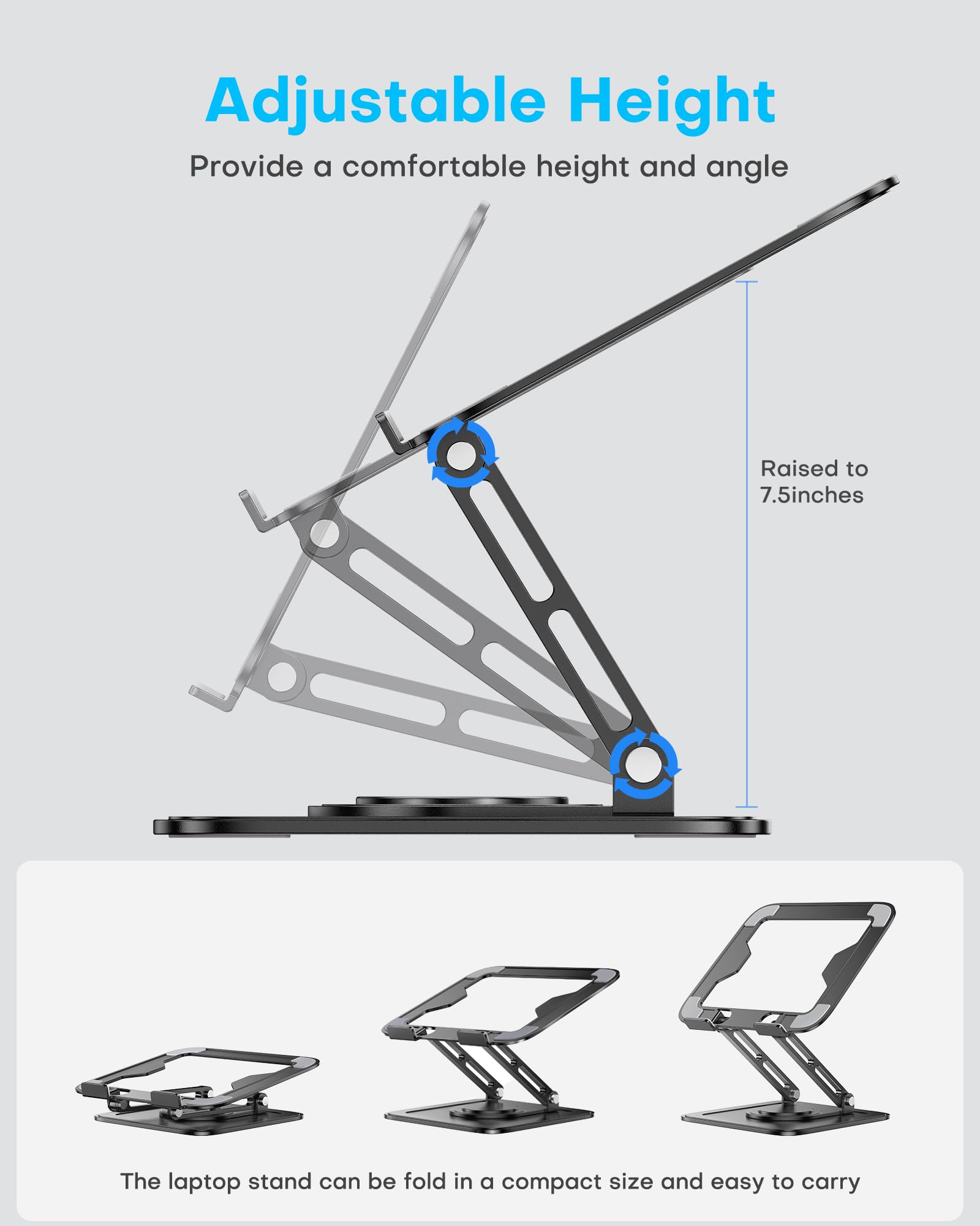 Adjustable Laptop Stand, Computer Stand with 360 Rotating Base, Ergonomic Laptop Riser Mount for Desk Foldable Protable Computer Desk Fits with MacBook Pro Air (10-16