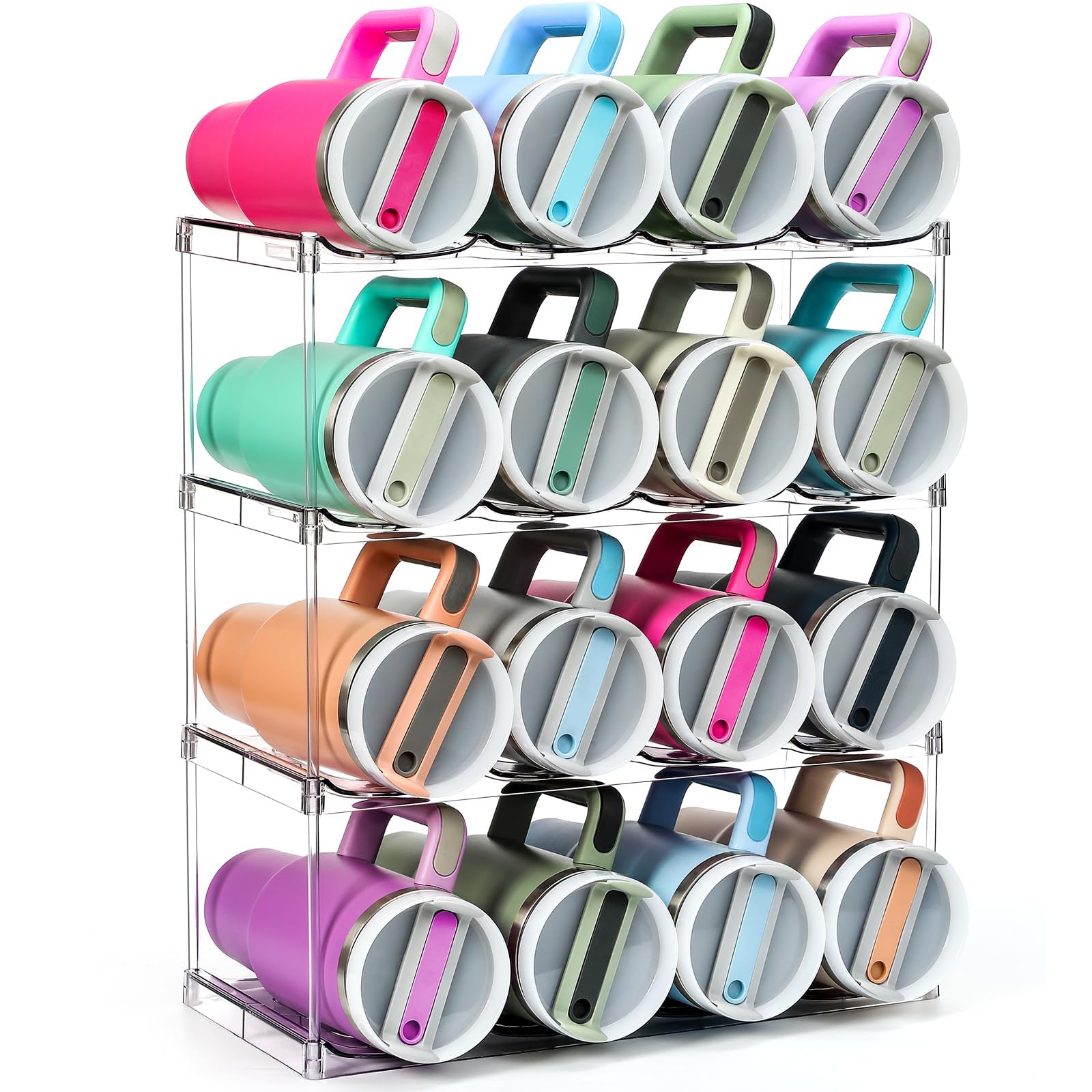 Photo 1 of Design for Stanley 40 OZ & Large Bottles & Tumblers with Handle - Acrylic Water Bottle Organizer - Stackable Clear Wine Rack Cup Holder for Home Kitchen Pantry Shelf Countertop Cabinet, 4 Tier Hold 16