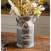 TIMRIS Vintage Galvanized Metal Milk Can, Farmhouse Decorative Flower & Garden Pitcher Vase, Rustic Milk Jug Vase for Flowers, 10.6’’H