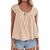 PRETTYGARDEN Women Babydoll Tops 2026 Summer Clothes Cap Sleeve Tie Front Flowy Tank Top Peplum Blouses Cute Going Out Shirts