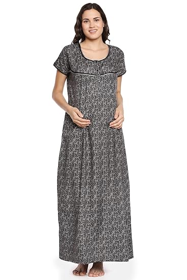 Womens Black Printed Maternity Nightdress