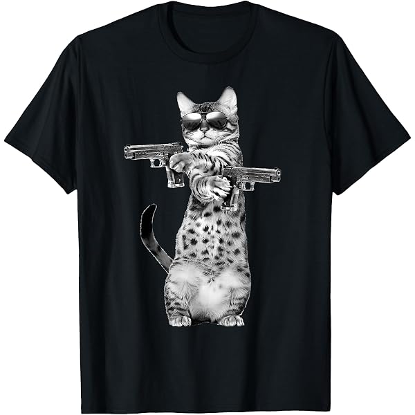 Amazon.com: FRESAN - Gun Cat Lover Cool Kitten Weapon T-Shirt