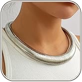 immerFancy Chunky Gold Layered Statement Necklace for Women, Trendy Gold Plated Twisted Flat Thick Snake Herringbone Chain Choker Necklace Collar Torque Boho Necklaces Party Jewelry Gift