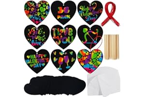 JOYIN 36 Packs Valentines Day Gifts Cards for Kids Magic Color Scratch Heart Rainbow Scratch Paper Heart Valentine Crafts and Art for Kids Classroom Exchange Create Rainbow Art Without Ink