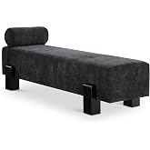 Meridian Furniture 22012Black Edison Collection Mid-Century Modern Bench with Soft Black Chenille Fabric, Rich Black Finish, Solid Wood, Bolster Pillow Included, 72" W x 23.5" D x 26" H, Black