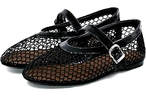 VBDB Mesh Ballet Flats for Women Buckle Strap Round Toe Wide Width Mesh Flats Casual Ballerina Shoes