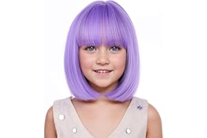 PATTNIUM Kids Purple Wig Child Bob Wig Short Light Purple Wigs for Girls Lavender Purple Bob Hair Cosplay Party Synthetic Rose Net Daily Wear Wigs