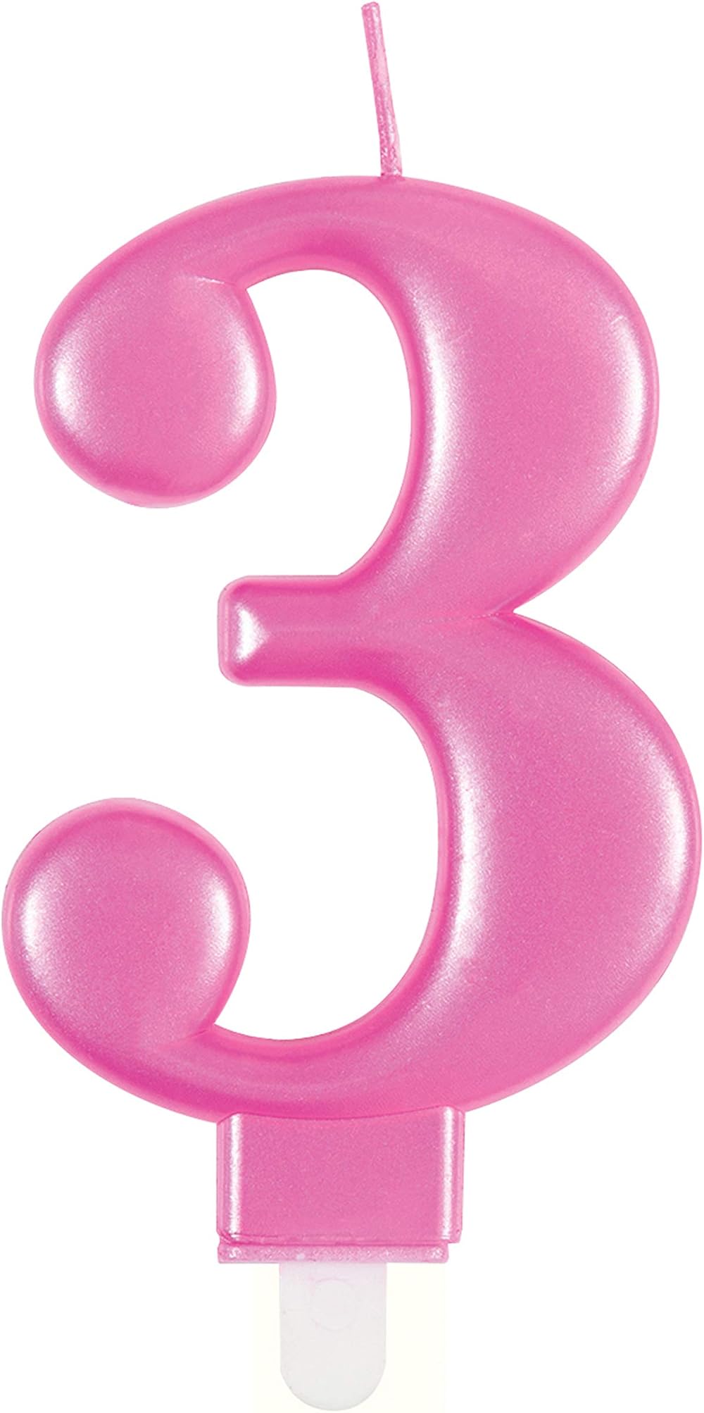 Unique Dazzling Metallic Pink Number 3 Birthday Candle - 1 Pc