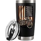 Panvola Motorcycle American Flag Motorcycle Gifts Vacuum Insulated Tumbler Rider Biker Motorcyclist US USA Retro Travel Mug with Lid and Straw 20 oz (Black, 20 oz)
