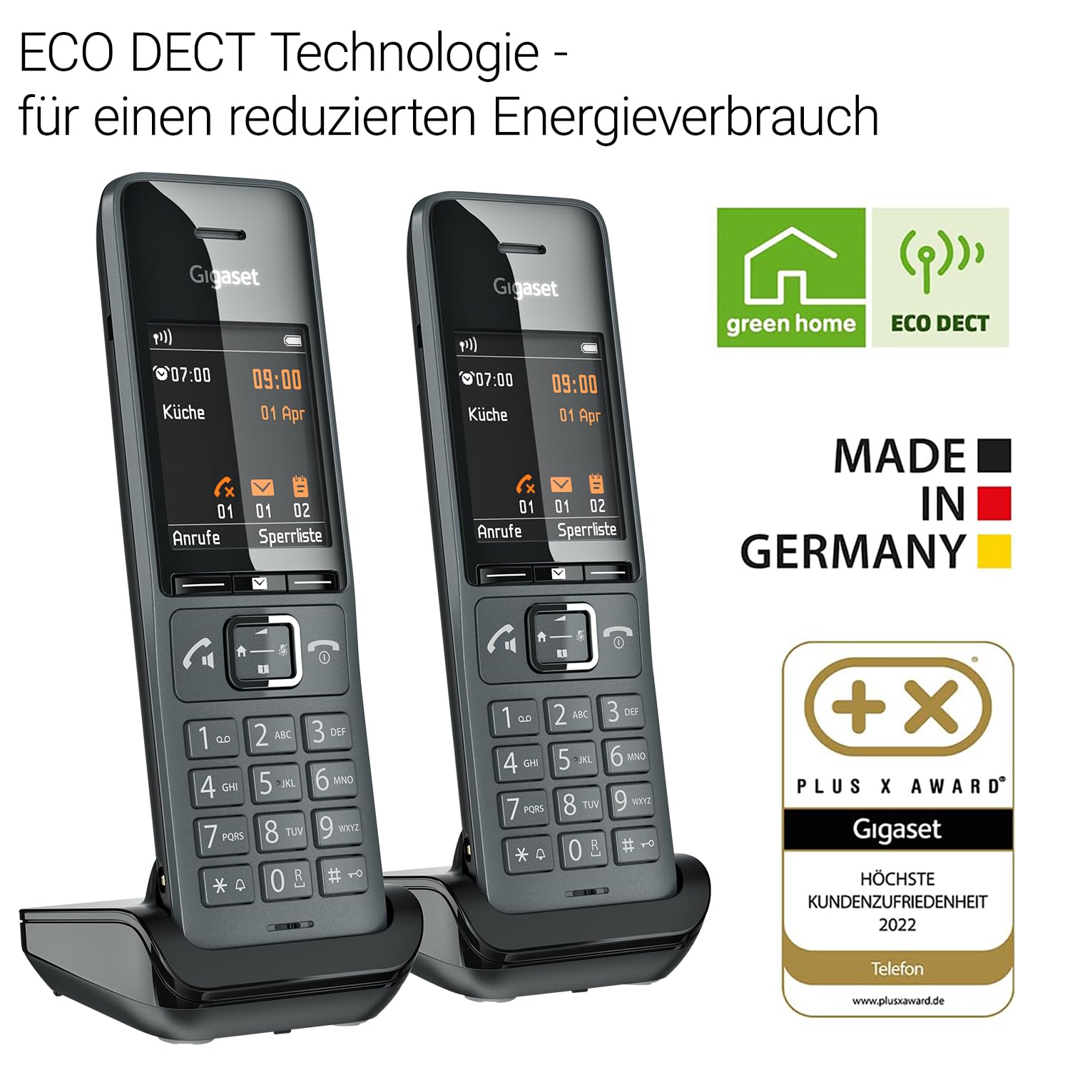 Gigaset Comfort 520HX Duo - 2 DECT-Mobilteile mit Ladeschale - Fritzbox-kompatiel, Schnurloses Telefon für Router & DECT-Basis, titan-schwarz [Kompatibel in DE, IT, FR, NL, BE, CHE, AUT] [Ohne Basis] 5