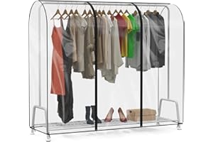 Zilink Clear Garment Rack Cover 6Ft Transparent Clothes Rack Cover Waterproof Clothing Rack Cover with 2 Durable Zippers for Garment Rack (72"L x 20"W x 60"H, Rack Not Included)