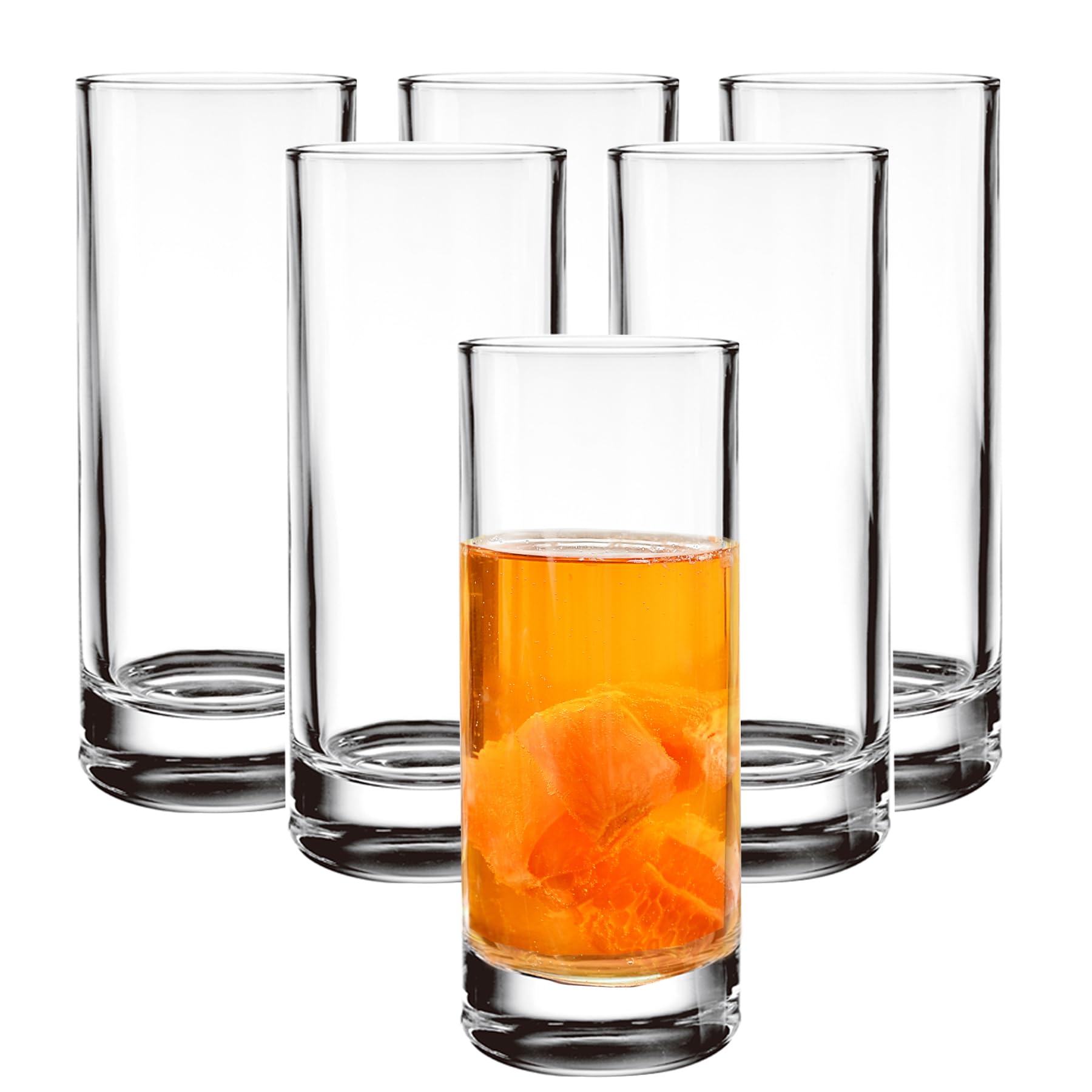 binsakao Highball Glasses with Heavy Base, Clear Drinking Glasses Set for Water, Juice, Cocktails, Wine, Beer, and Whiskey, 270 ml Set of 6