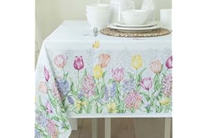 Benson Mills Spring Tablecloth, Heavyweight Fabric Spillproof Indoor/Outdoor Easter and Spring Table Cloth (Fiona, 60" X 120" Rectangular)