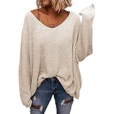 BZB Women's V Neck Long Sleeve Knit Loose Oversized Pullover Sweater Top