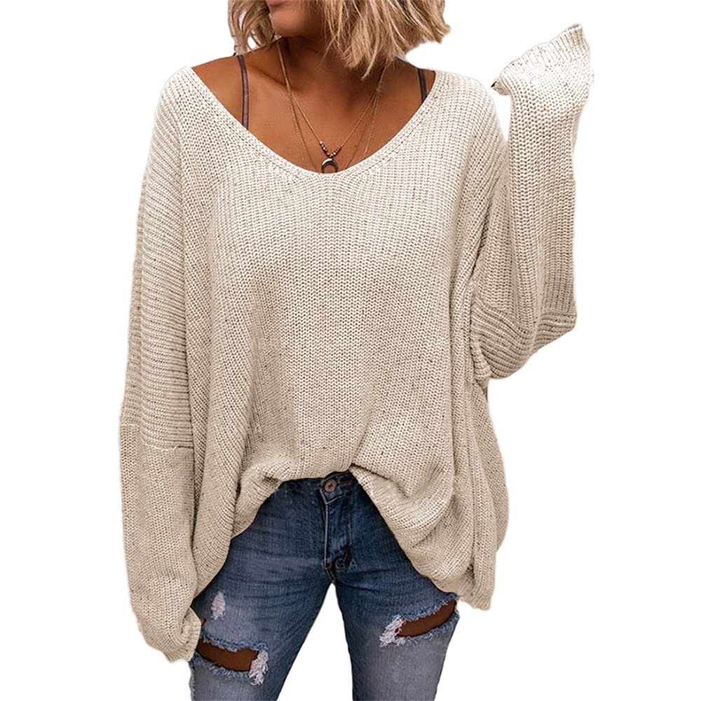 Photo 1 of BZB Women's V Neck Long Sleeve Knit Loose Oversized Pullover Sweater Top