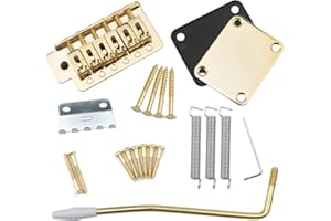 Swhmc Golden 6 Strings Electric Guitar Tremolo Bridge Bar Kit with Neck Plate Reinforce Board for Fender Strat Guitar Replacement