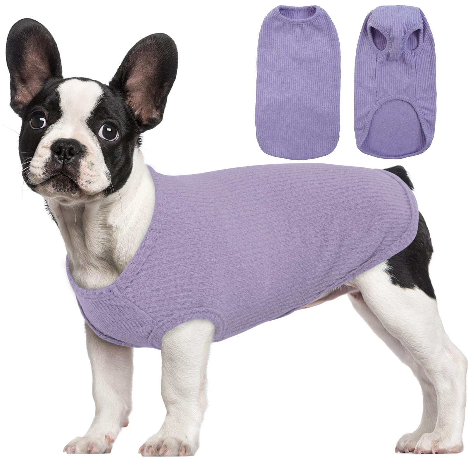 Hjumarayan Dog T Shirt - Summer Knitted Jumpers Soft Stretchy Clothes for Small Dogs Shirts, Striped Tshirt for Maltese, Shih Tzu, Bichon Frise, Mini Dachshund (Purple S)
