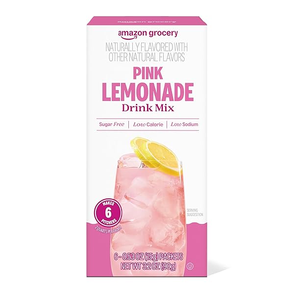 AMAZON GROCERY, PINK LEMONADE DRINK MIX SINGLES, 3.2 OZ, 6 CT (PREVIOUSLY HAPPY BELLY, PACKAGING MAY VARY)