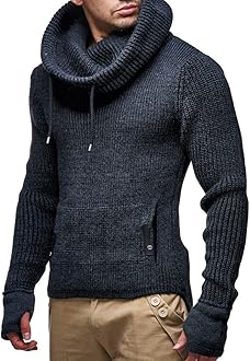 Leif NelsonMen’s Knitted Pullover | Long-Sleeved Slim fit Shirt | Basic Longsleeve Sweatshirt with Shawl Collar for Men