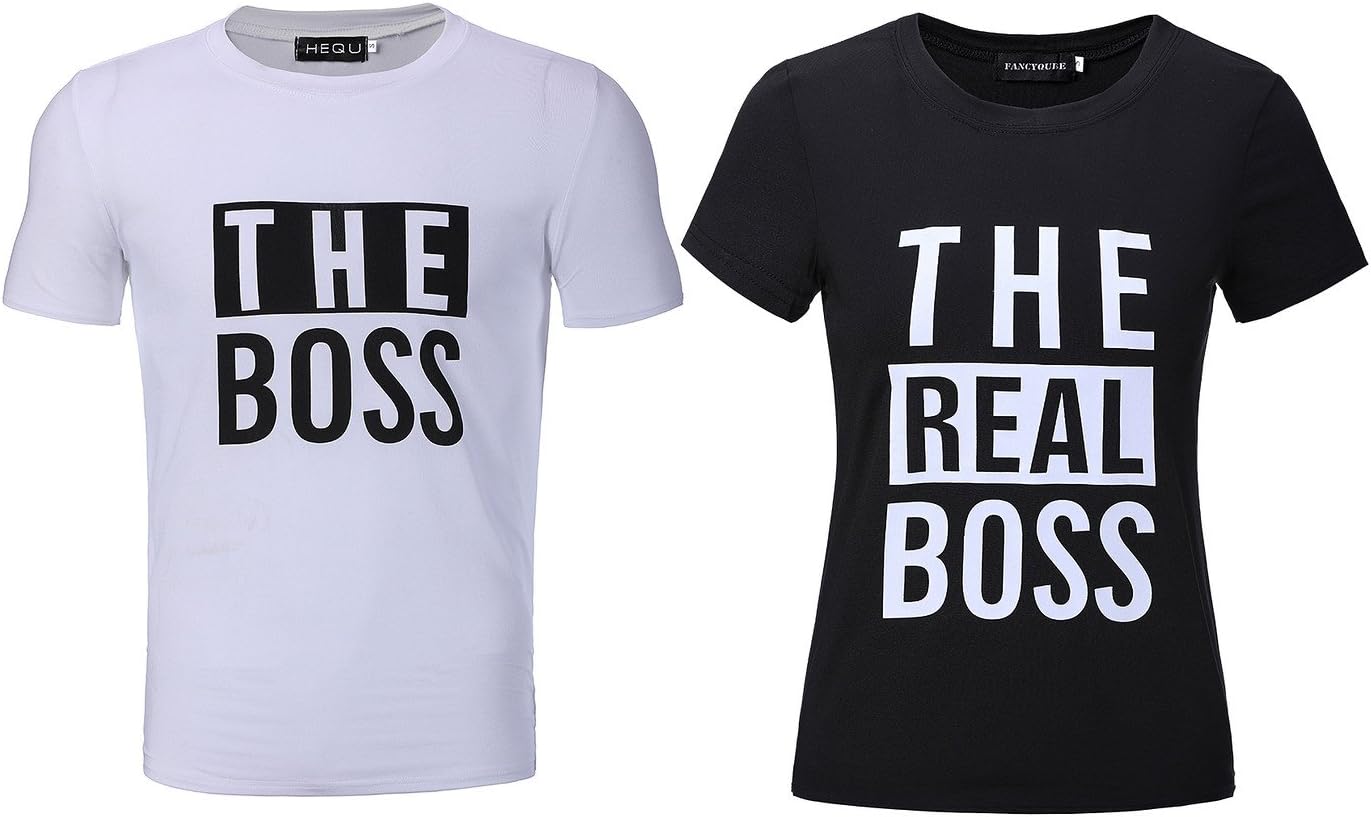 Yeleo Trosetry The Boss and The Real Boss Couples T-Shirts Best Couple Anniversary Newlywed Matching Set Tops Valentines Gifts