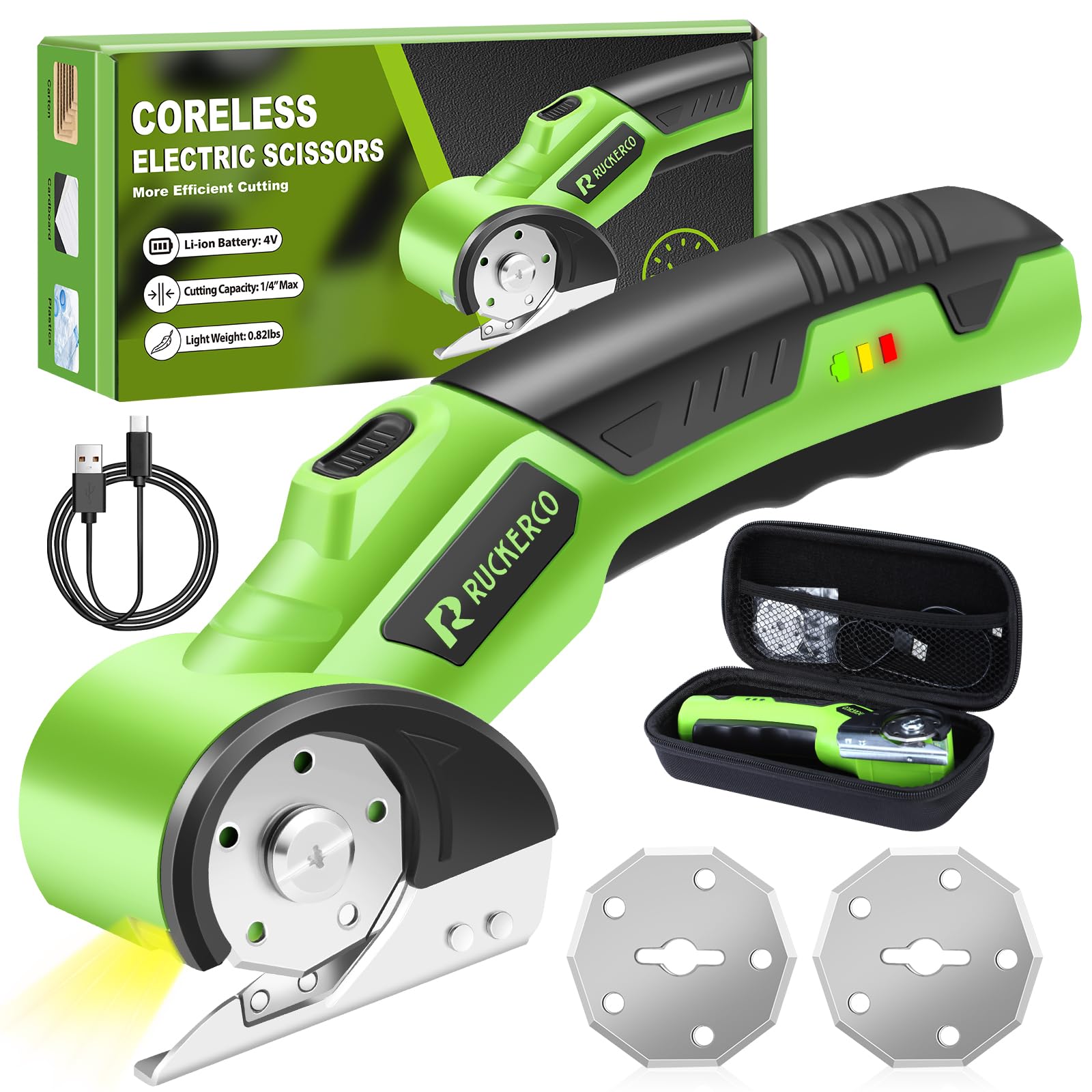 Photo 1 of Cordless Electric Scissors Box Cutter 2 Rotary Blades – 4V Duty Rechargeable Cardboard Cutter, Storage Box & Fabric Scissor With Safety Lock, USB Cable – For Plastic, Carpet, Leather, DIY Crafts