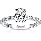 SMILEST 1.5 CT Oval Moissanite Engagement Rings, Lab Created Moissanite Ring 925 Sterling Silver Side Stone Rings for Women Wife Anniversary Jewelry Gifts