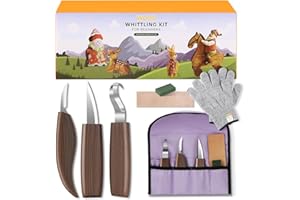 JANE CHOI Wood Carving Tools, 10 in 1 Wood Carving Kit with Carving Hook Knife, Wood Whittling Knife, Chip Carving Knife, Gloves, Carving Knife Sharpener for Beginners Woodworking kit