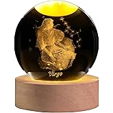 QIANCHANG 3D Laser Etched Virgo Crystal Ball with LED Light Stand, Constellation Decor Glass Sphere Lamp, Zodiac Astrology Birthday Gifts for Women Kids