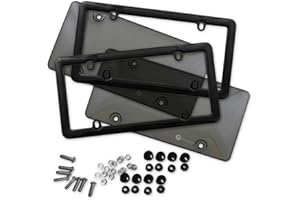 ZONETECH Zone Tech Clear Smoked License Plate Cover Frame Shield Combo - 2-Pack License Plate Clear Smoked and Black Bubble Shield and Frame- Screws Included