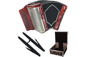 Alacran AL3112 Accordion Package: 31 Button, 12 Bass Accordion with Rigid Case and Adjustable Straps (Sol/GCF, Red Pearl)