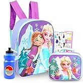 Disney Frozen Backpack and Lunch Bag Set - Bundle with 16” Elsa & Anna School Bag, Lunch Box, Water Bottle, Stickers, More | Frozen Backpack and Lunchbox