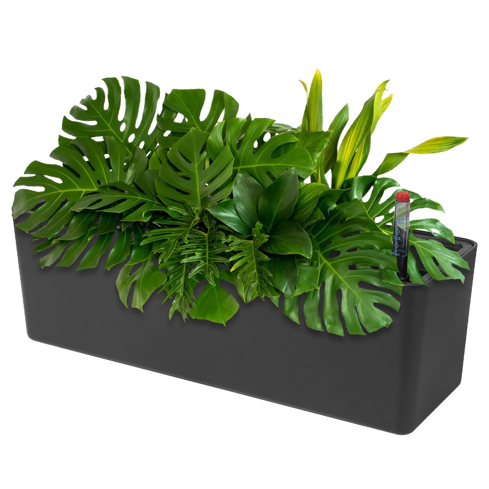 CPROSP 40 cm x 13 cm Black Rattan Rectangular Hanging Self-Watering Flower Pot with Water Level Indicators, Indoor/Outdoor Use