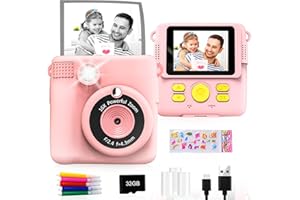GKTZ Instant Print Camera for Kids - 1080P HD Instant Print Photo - Christmas Birthday Gifts for Age 4 5 6 7 8 9 10 Girls Boys - Portable Toy with 3 Rolls Photo Paper, 5 Color Pens, 32GB Card - Pink