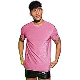 WDIRARA Men's Glitter Disco Shirts Sparkly Rave Tops Round Neck Short Sleeve Tee