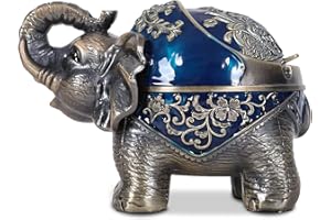 Gusnilo Elephant Ashtray with Lid Windproof Metal Ashtray Outdoor, Indoor Ashtray Ash Ashtray for Weed,Vintage Practical Decoration Ashtrays for Cigarettes Metal Gift for Men Women(Blue)