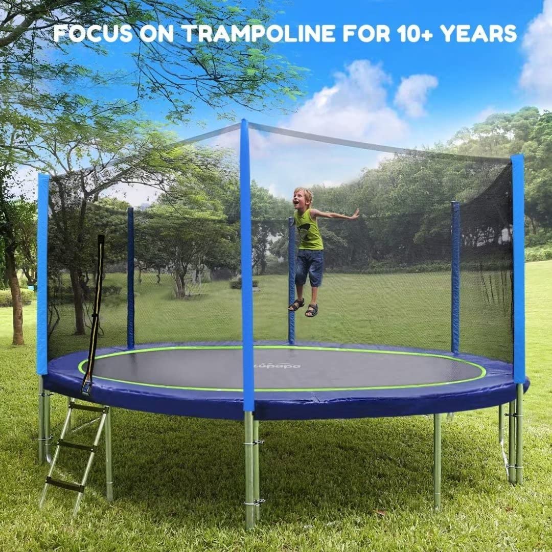 Zupapa No-Gap Design 16 15 14 12 10FT Trampoline with Safety Enclosure Net and Non-Slip Ladder 10-Year Quality Assurance Perfect for Kids Family Outdoor Backyard Fun