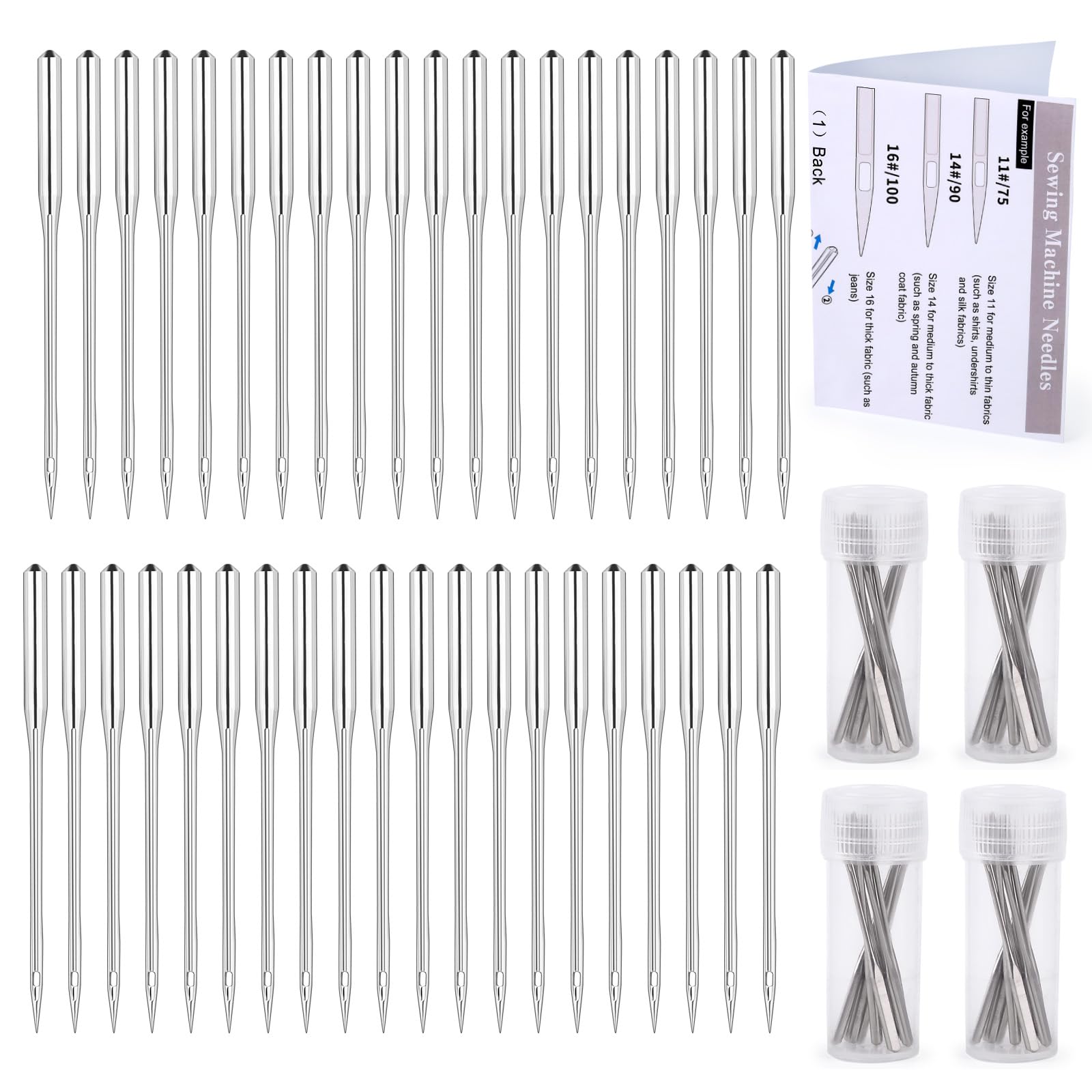 40 Pcs Sewing Machine Needles, 90/14 Universal Machine Needles, Sharp Sewing Needles with Sewing Accessories Instruction for Home Sewing Machine