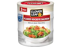 Clover Leaf Flaked Sockeye Salmon Wild Pacific - 142g, 3 Count - Canned Fish with Skin & Bones Removed, High in Protein - Sou