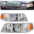 Pair of Factory Style Headlight Assembly+ Turn Signal Lights Compatible with Ford Crown Victoria 1998-2011. - Chrome Housing Amber Corner