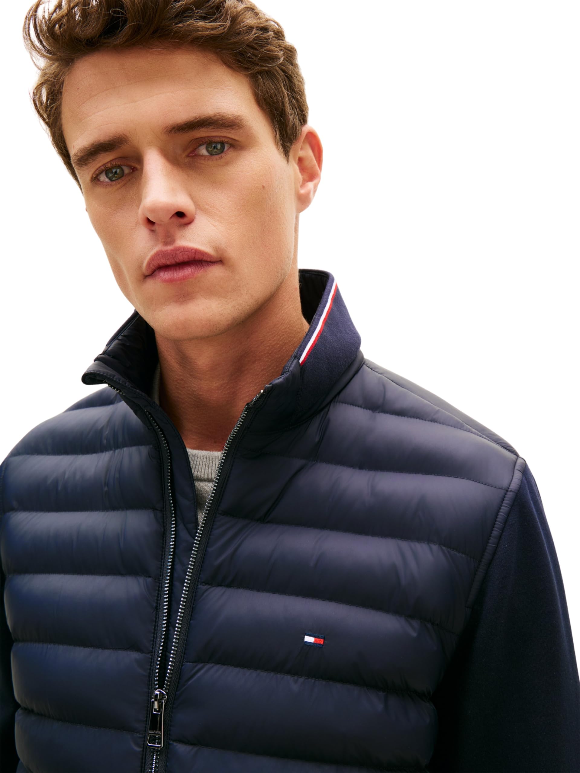 Tommy Hilfiger Herren Sweatshirt mit Reißverschluss Mix Media Stand Collar Steppjacke, Blau (Desert Sky), M 3